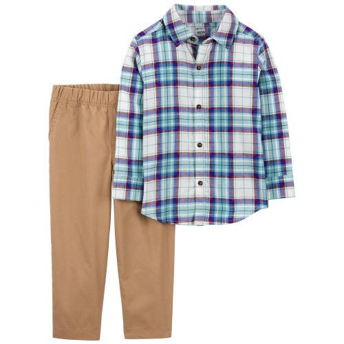 Baby 2-Piece Plaid Button-Front Shirt & Canvas Pant Set