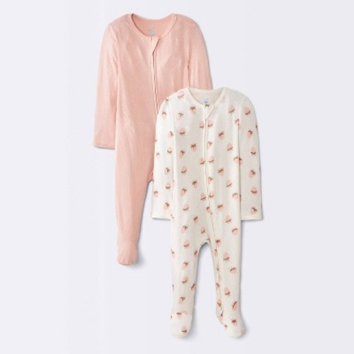 Baby Girls' 2pk Strawberries So Very Soft Modal Blend Sleep N' Play - Cloud Island™ Cream 0-3M