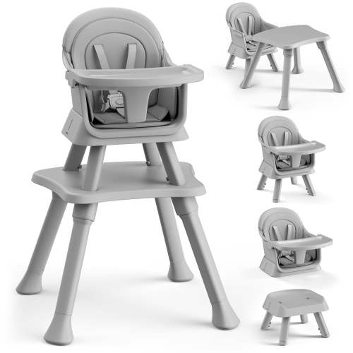 Free Shipping! AILEEKISS 8 in 1 Baby High Chair Toddler Dining Booster Seat with Adjustable Tray Light Grey