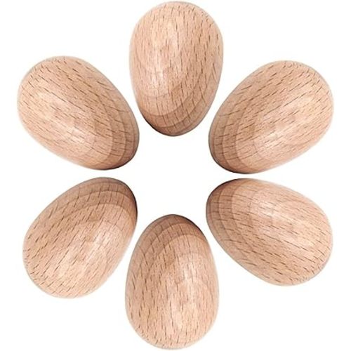 Easter Wood Egg Shaker Set (6 Pcs), Natural Wooden Musical Maracas Percussion Instruments, DIY Paintable Egg Shaker for Easter Party Classroom Music