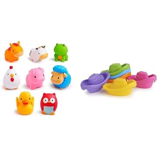 Munchkin® FarmTM Animal Squirts Baby Bath Toy 8 Pack and Little Boat Train Baby Bath Toy 6 Piece Set