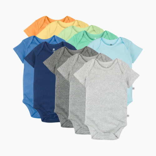 Honest Baby Clothing 10-Pack Organic Cotton Short Sleeve Bodysuits - Rainbow Blues, Newborn, 10