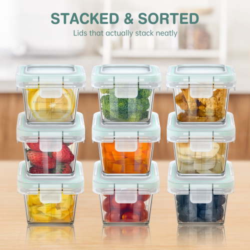 Glass Baby Food Storage Containers, 12 Pack 5oz Small Glass Jars with Graduated Scale, Baby Food Storage Jars with Snap Locking Lids, Food Containers Friendly in Microwave, Oven, Freezer, Dishwasher