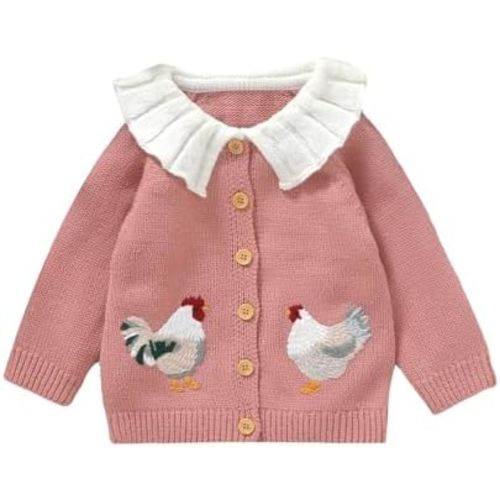 BULINGNA Toddler Baby Girl Cardigan Sweater Chicken Turn-Down Collar Sweatshirt Button Down Knitwear Outwear Farm Outfits