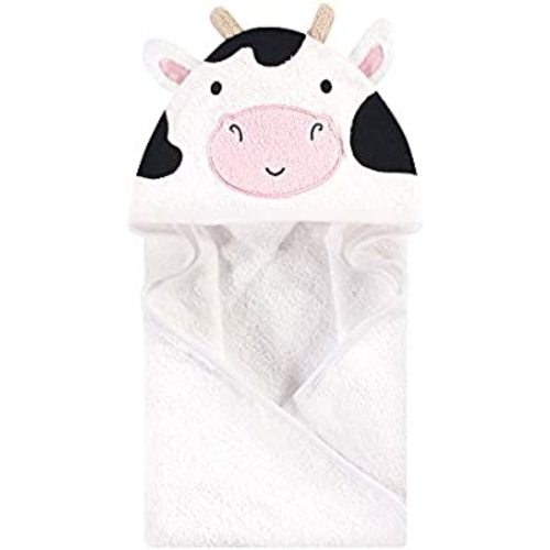 Hudson Baby Unisex Baby Cotton Animal Face Hooded Towel, Cow, One Size