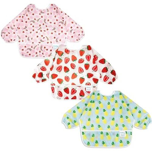 3 Pcs Long Sleeved Bib Set|Baby Waterproof Bibs with Pocket Bundle|Toddler Bib with Sleeves|Stain Resistance Smock 6-24 Month