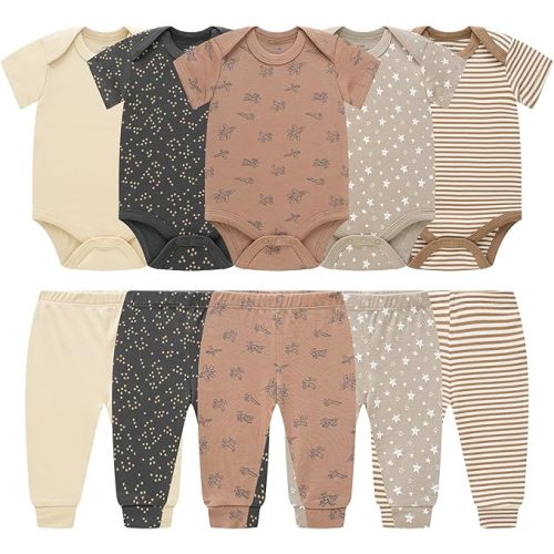 Baby Newborn Layette 10-Piece Sets Cotton Bodysuits Pants Sets for Baby Boys Girls Toddler Unisex Baby Gift Set