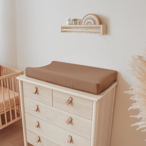 Konssy 2 Pack Muslin Changing Pad Cover for Baby Girls Boys 100% Cotton Fitted Diaper Changing Table Cover Set, Soft Changing Pad Sheets - Brown+Wheat