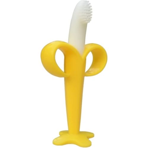 Banana Baby Toothbrush, Self-Soothing Pain Relief Soft Baby Teething Toys, Training Kids Toothbrush for Babies, Toddlers,Infants, Boy and Girl, Natural Organic BPA Free, Banana Teether(Yellow)