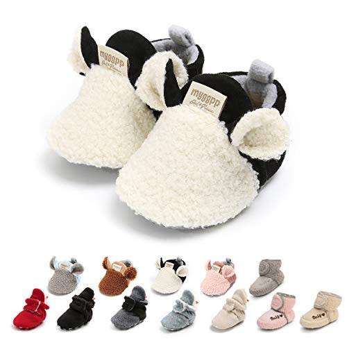 Ohwawadi Infant Baby Boys Girls Slippers Cozy Fleece Booties Soft Bottom Warm Cartoon Socks Newborn Crib Shoes