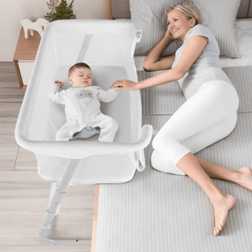Cowiewie Baby Bassinets Bedside Sleeper, All Mesh Crib, Lightweight, 5 Height Adjustment, with Storage Bag