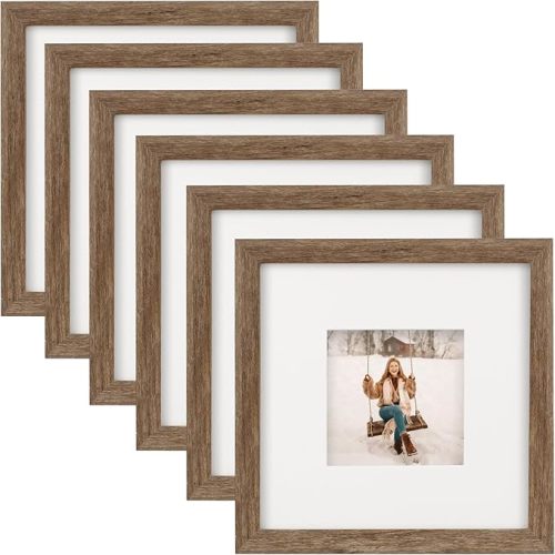 8x10 Picture Frames Set of 6 Rustic Wood Grain Photo Frame for Gallery Wall Mounting or Tabletop Display