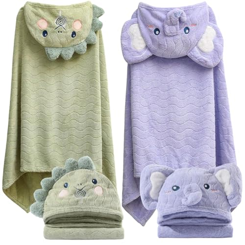 KLHYIT Toddler Hooded Bath Towel 27.5"X55" Unisex Baby Bath Towels Ultra Absorbent Soft Boys Girls Bath Towel 2-Pack Bathrobe Kids Shower Towel Set Gift for Babies, Infant, Newborn Essential