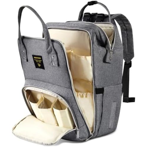 SUNVENO Baby Diaper Bag Backpack, Large Capacity Travel Backpack with Portable Changing Pad for Moms Dads, Grey