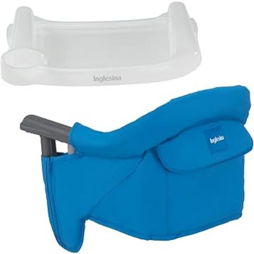 Inglesina Fast Table Chair - Light Blue + Fast Dining Tray - Portable Baby High Chair - for Babies & Toddlers to 37 lbs - Fits Tables 0.8'' to 3.5'' Thick - Compact & Easy to Use - Travel Bag Included