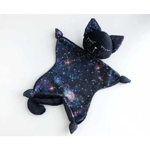 Cat lovey, baby lovey, black cat plush toy, baby shower gift, welcome baby gift, little witch wizard gift