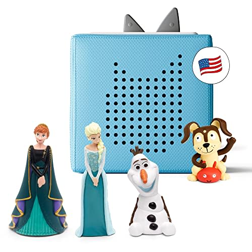 Toniebox Audio Player Starter Set with Elsa, Anna, Olaf, and Playtime Puppy - Listen, Learn, and Play with One Huggable Little Box - Light Blue