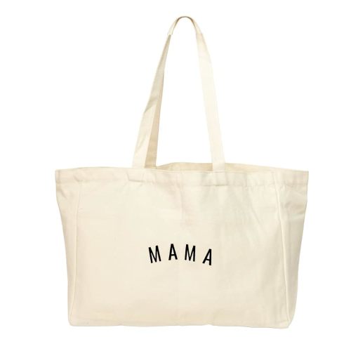 Mama Canvas Tote Bag With Six Pocket Organization - Cute Tote Bags For Baby Shower Gifts For Mom - Mommy Bag for Hospital or Diaper Bag, Natural