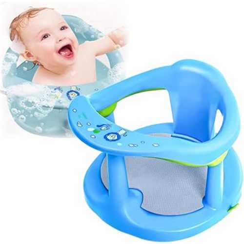 Mugxnem Baby Bath Seat, Baby Bath Chair with Non-Slip Mat Baby Shower Chair for Baby 6-18 Months, Newborn Baby Bath Chair for Sitting Up with Backrest Support and Suction Cups Tub Seats for Babies (Blue)