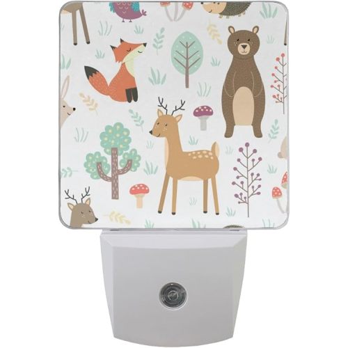 2 Pack Plug-in LED Night Light Lamp Baby Elephant Spraying Rainbow Printing with Dusk to Dawn Sensor for Bedroom, Bathroom, Hallway, Stairways, 0.5W (Animals)