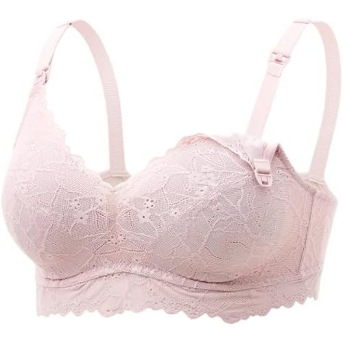 Momcozy Lace Nursing Bra, Wirefree Padded Nursing Bras for Breastfeeding, V Neck Maternity Bra for Pregnancy, Soft Lace