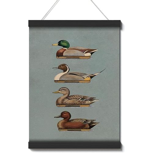 Vintage Mallard Ducks Print Wall Art Poster Hanger Frame, Vintage Farmhouse Home Decor With Canvas Poster Hanging, Nature Rustic Farmhouse Hunting Wall Decor For Living Room, Bedroom, Office, S