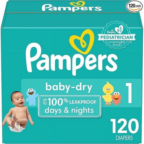 Pampers Baby Dry Diapers - Size 1, 120 Count, Absorbent Disposable Diapers