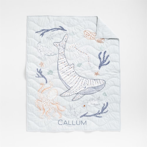 Personalized Aquatic Life Organic Cotton Baby Crib Quilt