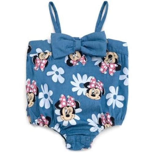 Disney Minnie Mouse Floral Baby Girls Chambray Bubble Romper Newborn to Infant Sizes (Newborn - 24 Months)