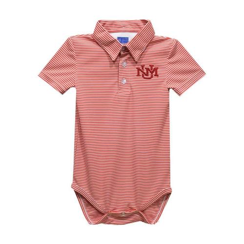 Vive La Fete New Mexico Lobos Baby Red Pencil Stripe Short Sleeve One Piece Polo