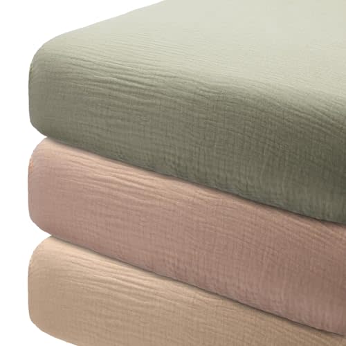 Newwiee 3 Pcs Muslin Crib Sheets for Girls and Boys 24'' x 38'' Cotton Soft Fitted Baby Bed Sheets for Crib Mattress(Cute)