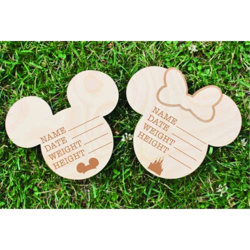 Mickey and Minnie Inspired Birth Announcement wood plaque, Birth announcement sign, Baby milestone card, Wooden sign, Birth announcement