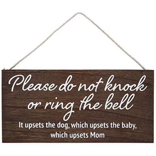 Baby sleeping sign for front door - Please do not knock or ring the bell, it upsets the dog, which upsets the baby, which upsets mom - No soliciting sign for house - Do not ring doorbell sign