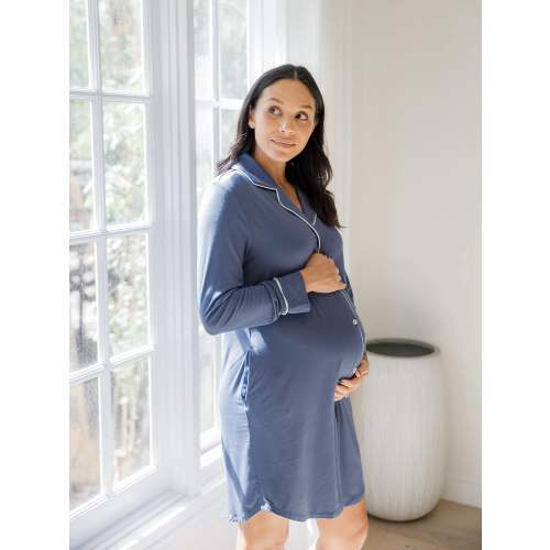 Clea Bamboo Long Sleeve Sleep Shirt | Slate Blue