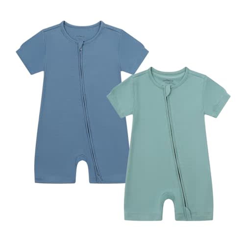 JunNeng Baby 2 Pack Rayon of Bamboo Romper Sleeper 2 Way Zipper Short Sleeve Jumpsuit Zipper Footless One-piece