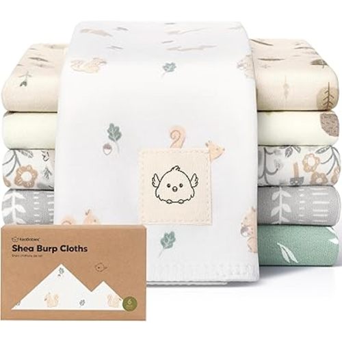 Organic Burp Cloths Baby Boy, Girl - 6-Pack Large Cotton Burping Cloths for Babies, Spit Up Rags, Super Absorbent, Ultra Soft Newborn Rag, Gender Neutral, Machine Washable, Durable (Prairie)
