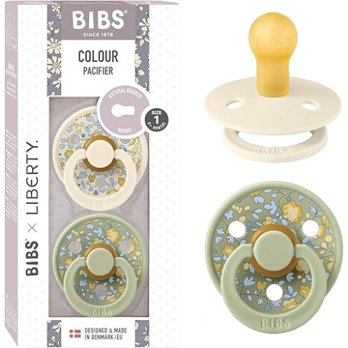 BIBS Liberty Pacifier | 2 Colour Natural Rubber Latex Soothers | BPA Free Dummy Pacifier | Round Nipple | Designed & Made in Denmark | Eloise Sage