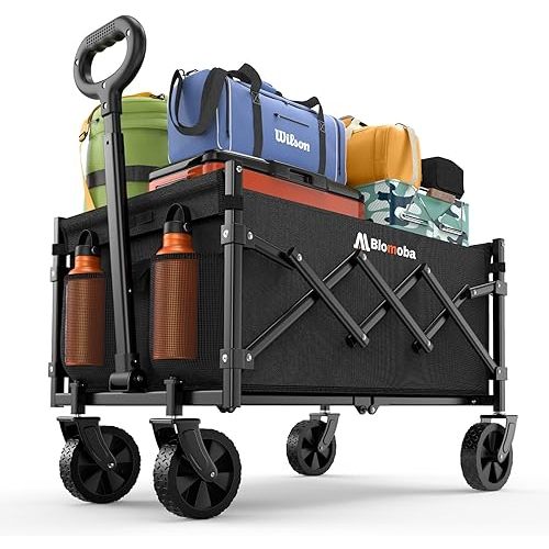 Collapsible Wagon with Wheels, 220 lbs Wagons Carts Foldable Wagon Cart with Flexible Handle, Lightweight Portable Folding Utility Grocery Shopping Cart for Grocery Sports Garden Camping