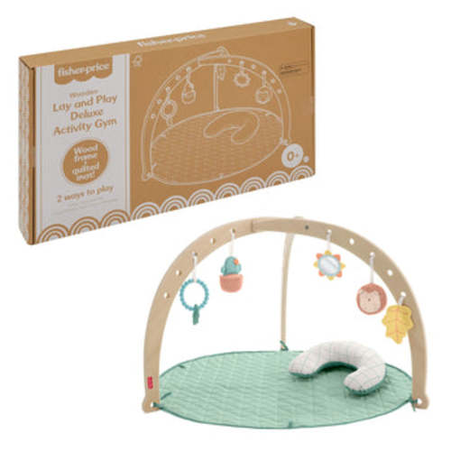 Fisher-Price Wood Baby Playmat Lay & Play Deluxe Activity Gym With Wooden Frame & Tummy Time Sensory Toys For Newborns 0+ Months