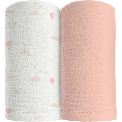 100% Cotton Muslin 2-Pack 47x47 Swaddle Blankets Baby Receiving Blanket