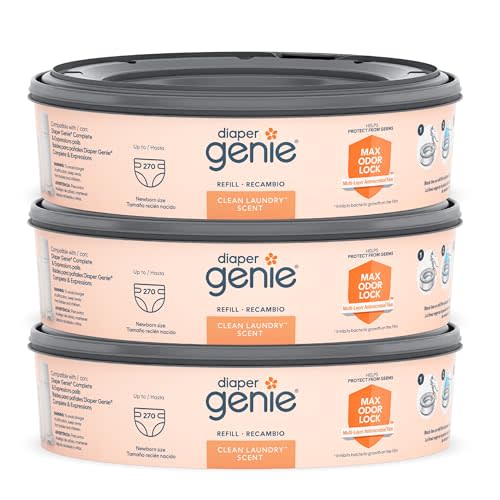 Diaper Genie Bags Refills 270 Count (Pack of 3) Clean Laundry Scent | Diaper Pail Refills with Max Odor Lock | Holds up to 810 Newborn Diapers