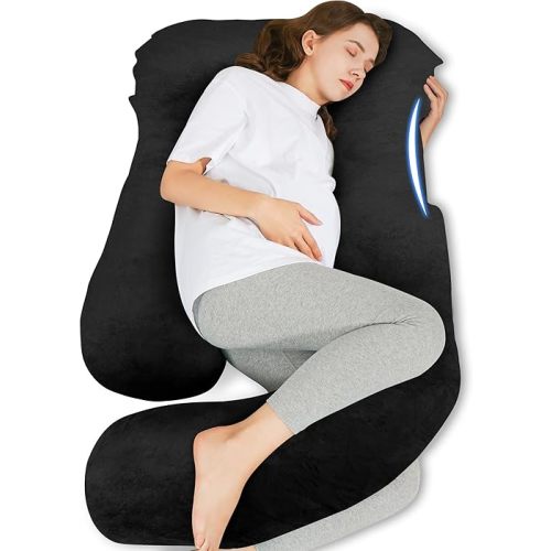 HIPHOP PANDA U-Shaped Pregnancy Pillow for Sleeping - Full Body Maternity Support Pillow with Removable Cover - Comfort for Back, Hips, Legs, Belly - 57 Inch for Pregnant Women, Black