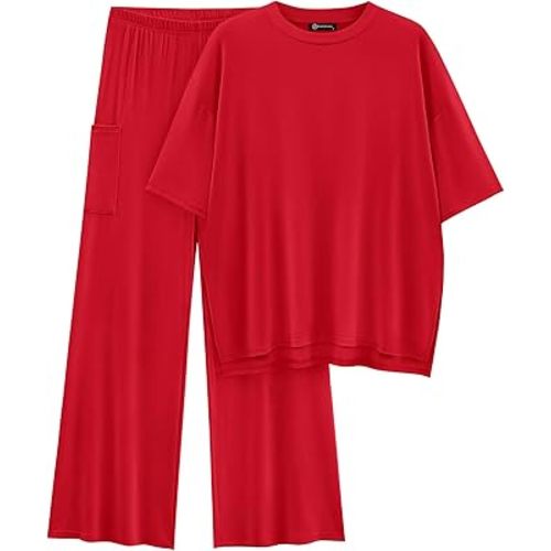 PRETTYGARDEN Women's 2 Piece Outfits Casual Short Sleeve Pullover Tops and Wide Leg Pants Lounge Sets Tracksuits