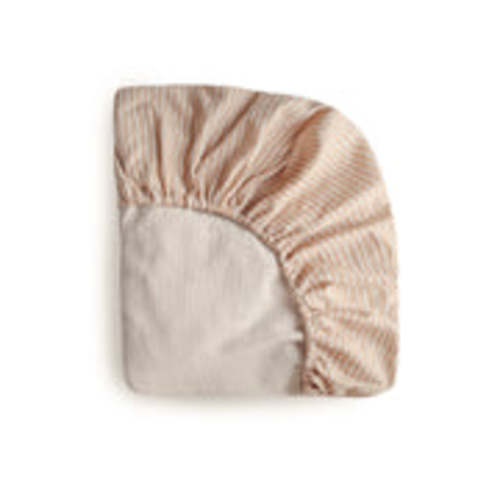 Mushie Mini Baby Muslin Crib Sheet - NATURAL STRIPE / WHITE / RAINBOWS