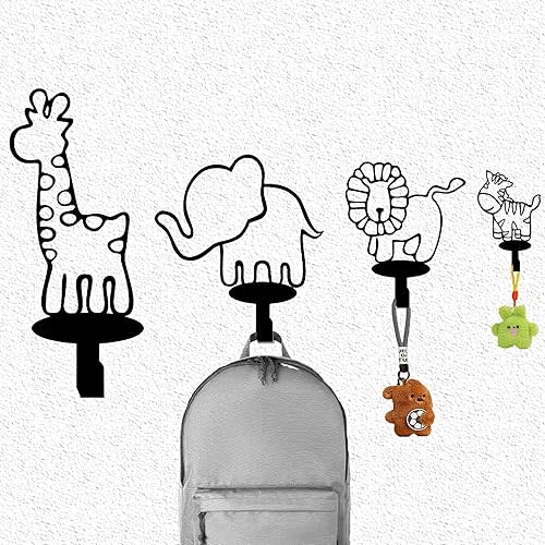 Kids Room Decor Tropical African Themed Animal Coat Hooks, Lion, Giraffe, Zebra, Elephant Pattern Kids Room Wall Decor Durable Metal Hooks for Kids Bedroom, Nursery
