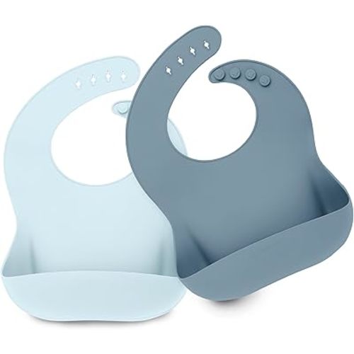 KeaBabies 2-Pack Silicone Bibs For Babies, Silicone Baby Bibs for Eating, Food-Grade Pure Silicone Bib, Toddler Bibs, Waterproof Bibs, Feeding Bibs, Silicon Bibs for Toddlers, Boys, Girls (Ocean)