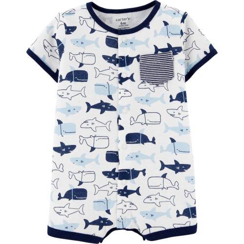 Whale Snap-Up Romper - White - NB