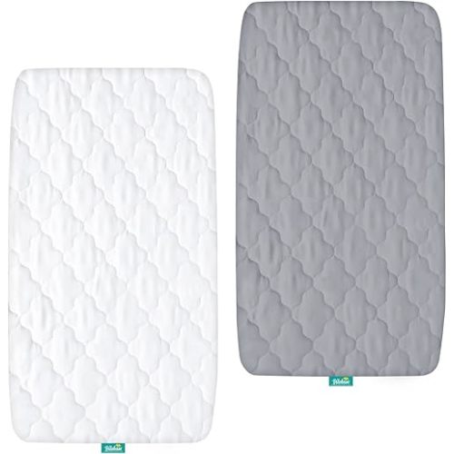 Bassinet Mattress Pad Cover Waterproof, Quilted Mattress Protector Sheets Fits All Mainstream Bassinet - Rectangle, Oval, Hourglass, 2 Pack, Ultra Soft Breathable, White and Grey