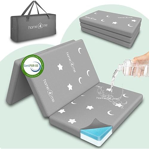 Pack n Play Mattress 38" x 26"x 2.4'', Portable Trifold Pack and Play Mattresses, Dual Sided Playpen Mattress, Toddler Baby Crib Memory Foam Mattress Removable Washable Cover Fits, Grey