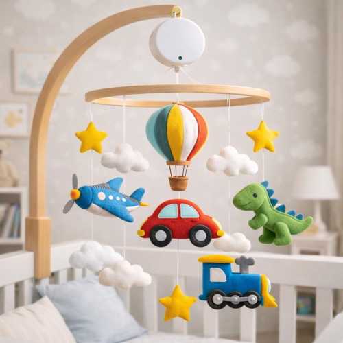 Transportation Baby Mobile, Airplane Car Train Dinosaur Crib Mobile, Hot Air Balloon Nursery Decor, Boy Baby Gift, Travel Theme Felt Mobile